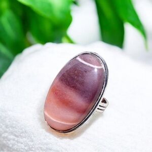 Red Mookaite Jasper Silver Ring Size 8